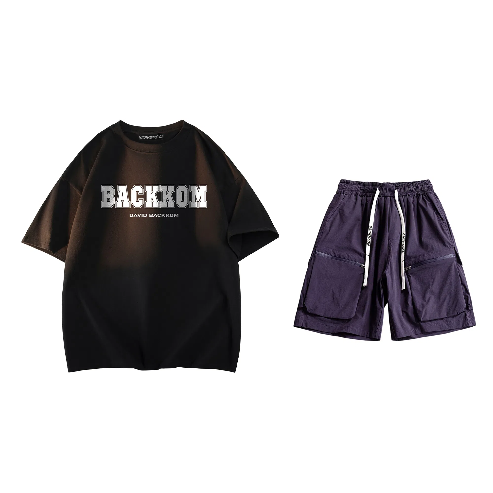 大卫贝肯 美式复古简约字母印花短袖潮流设计感舒适短裤休闲运动套装 男女同款
