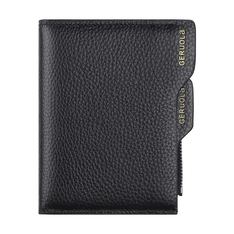 歌若拉 可抽证件包二合一荔枝纹简约实用 头层牛皮 钱包 男款 经典黑/咖啡色