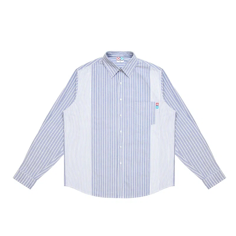 Vandy The Pink Striped Flower Button Up