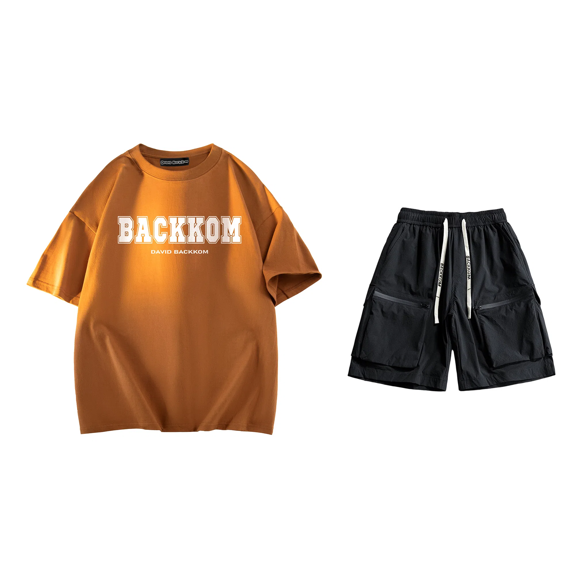 大卫贝肯 美式复古简约字母印花短袖潮流设计感舒适短裤休闲运动套装 男女同款
