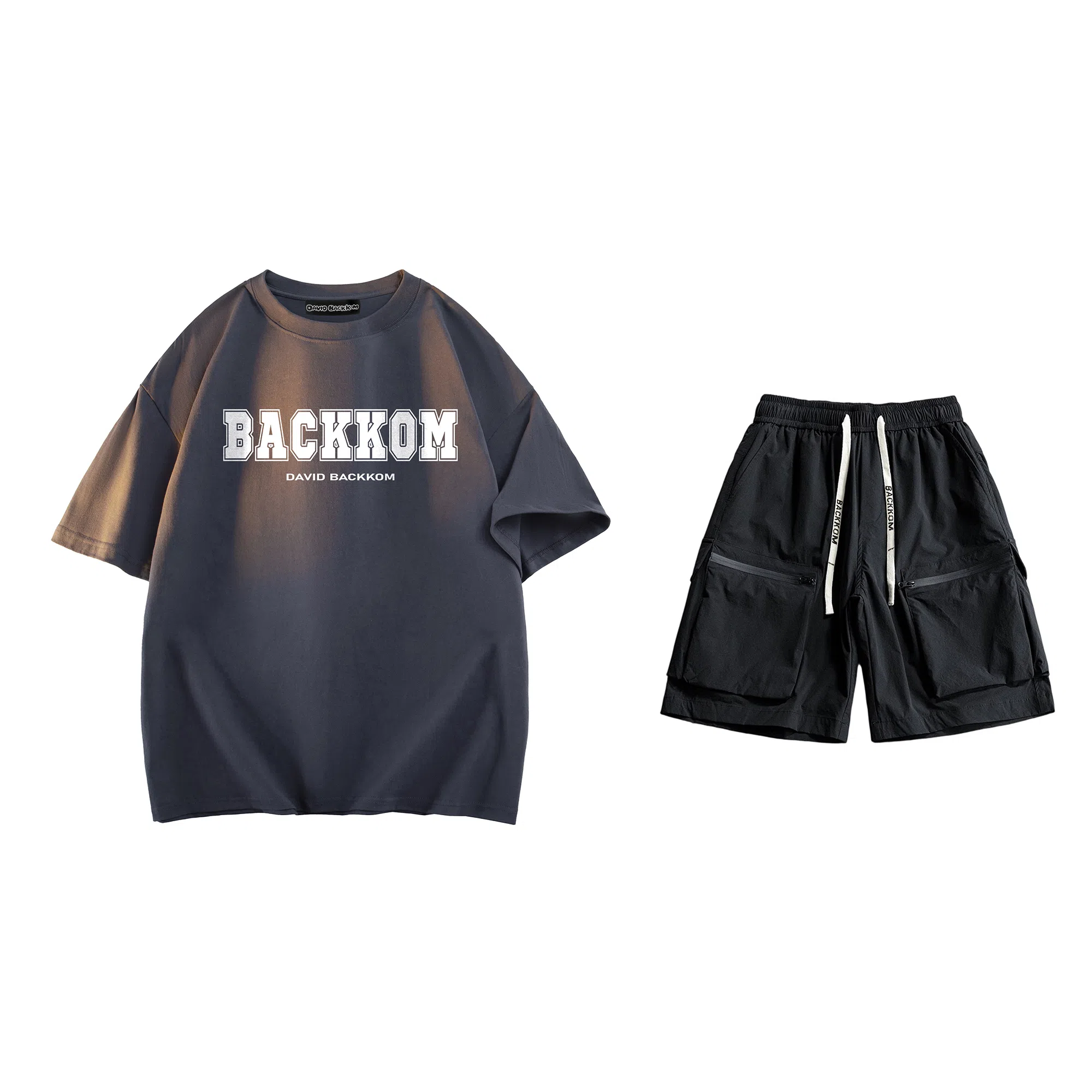 大卫贝肯 美式复古简约字母印花短袖潮流设计感舒适短裤休闲运动套装 男女同款