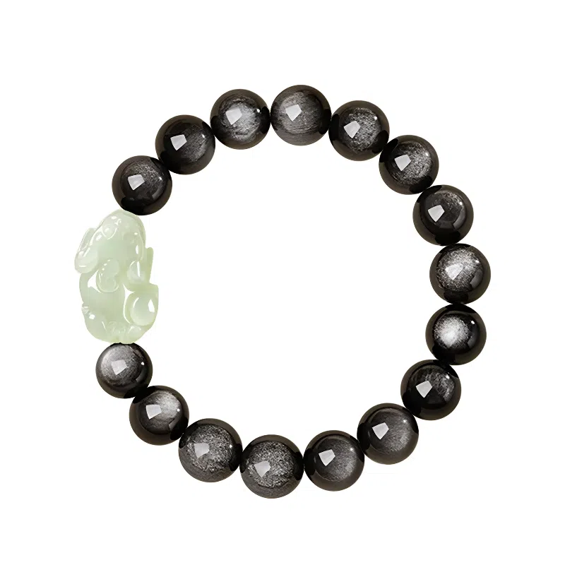 【玉见貔貅】 熊银匠 八方来财 吉祥如意 招财好运 福运满满 新中式国潮银曜石转运珠 简约大气 男朋友 父亲 黑曜石 手串 男女同款情侣款