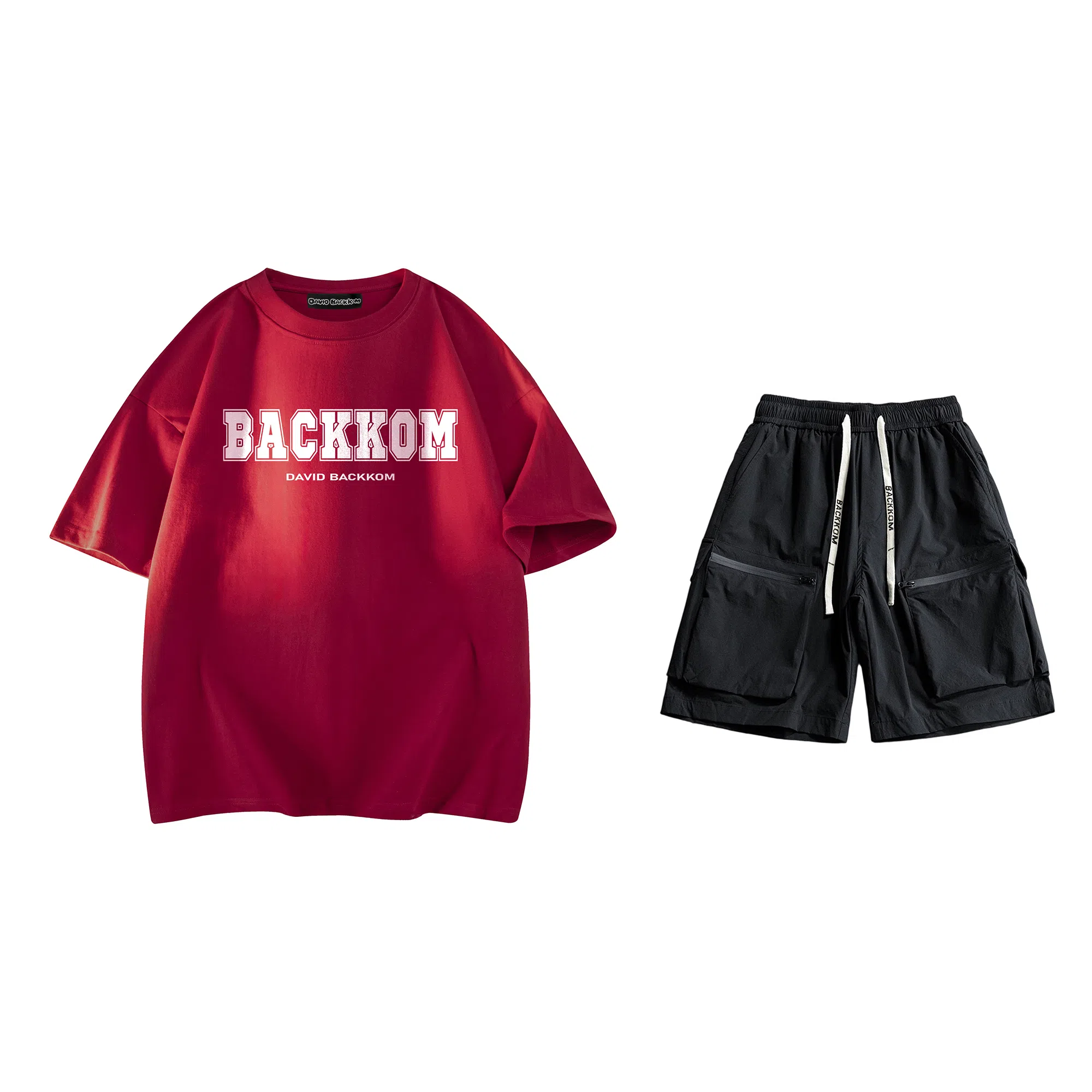 大卫贝肯 美式复古简约字母印花短袖潮流设计感舒适短裤休闲运动套装 男女同款