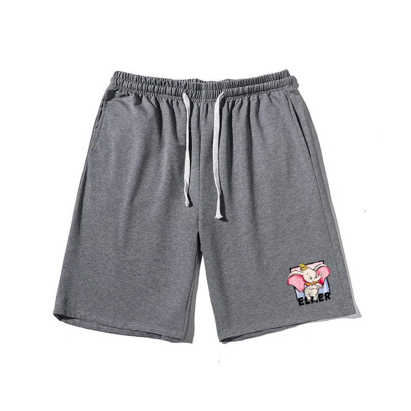 乱步 美式卡通简约小象印花设计百搭宽松阔腿舒适运动基础休闲短裤 男女同款