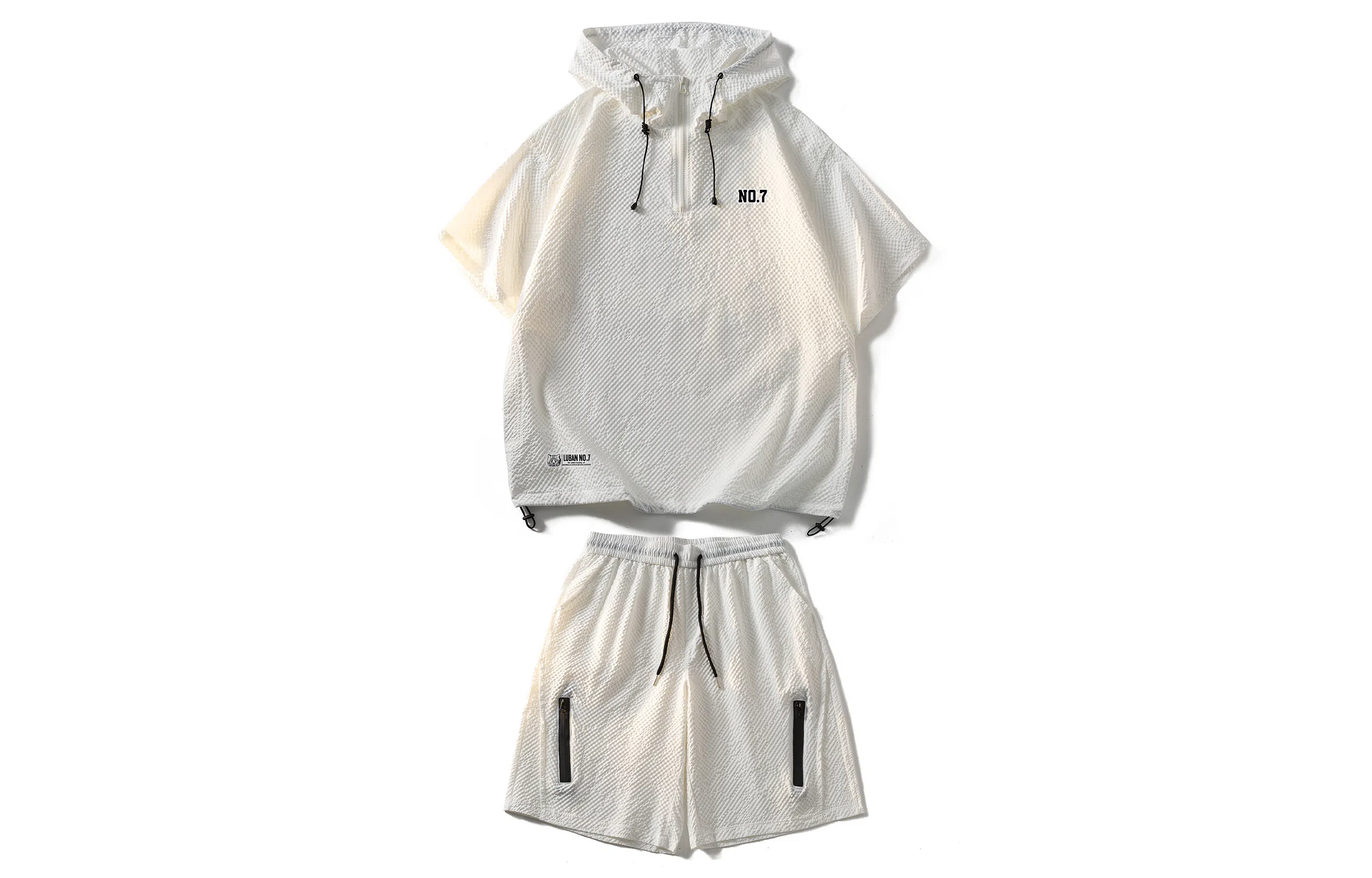 王者荣耀 鲁班七号星空梦想款 泡泡纱格子工装机能风半拉链美式连帽高街多口袋宽松落肩舒适户外通勤百搭五分短裤休闲运动套装 男女同款