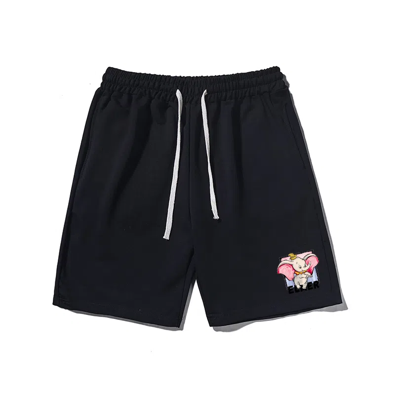 乱步 美式卡通简约小象印花设计百搭宽松阔腿舒适运动基础休闲短裤 男女同款