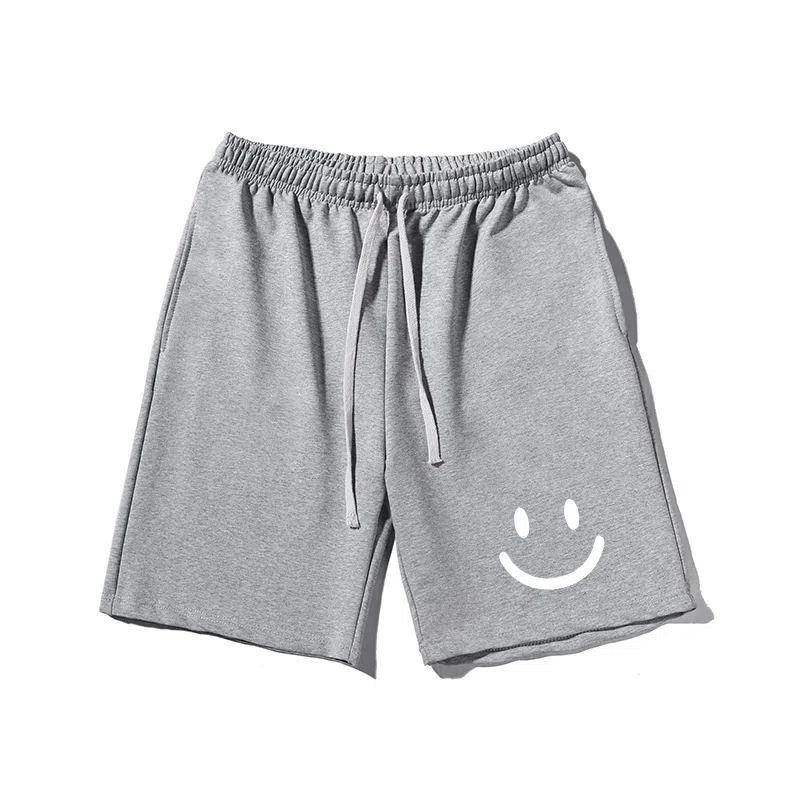 乱步 美式简约笑脸印花设计百搭宽松阔腿舒适运动基础休闲短裤 男女同款