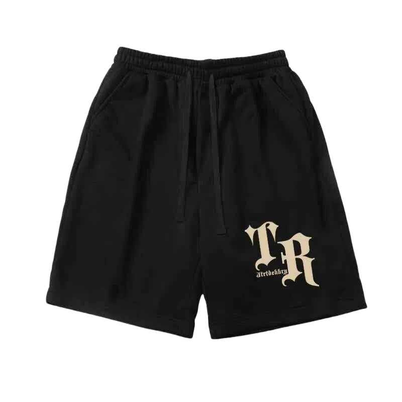 北极绒 国潮字母印花运动高街潮流宽松百搭抽绳学生五分裤休闲短裤 男款