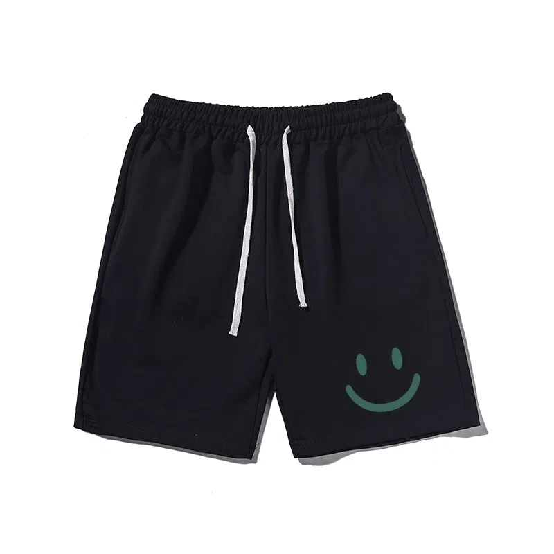 乱步 美式简约笑脸印花设计百搭宽松阔腿舒适运动基础休闲短裤 男女同款