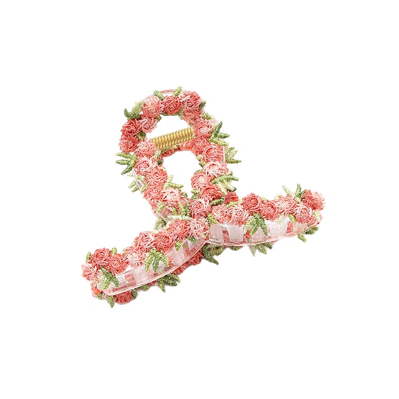 如花梦 粉色爱心花朵高级感后脑勺盘发鲨鱼 亚克力 发夹 女款
