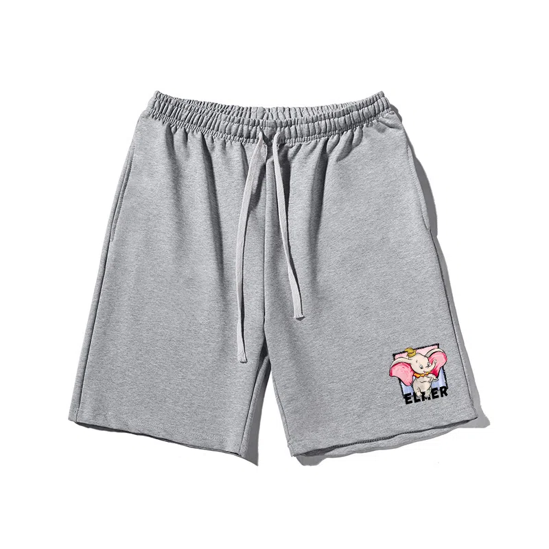 乱步 美式卡通简约小象印花设计百搭宽松阔腿舒适运动基础休闲短裤 男女同款