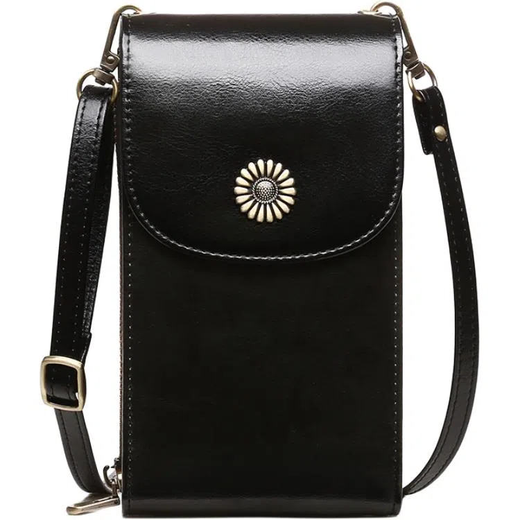 歌若拉 简约多隔层 牛皮 斜挎手机包 迷你 女款 酒红色/棕色/柠檬黄/孔雀蓝/黑色