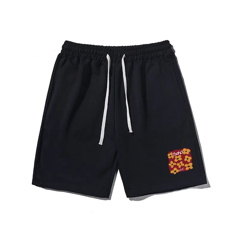 乱步 美式简约花朵印花设计百搭宽松阔腿舒适运动休闲短裤 男女同款
