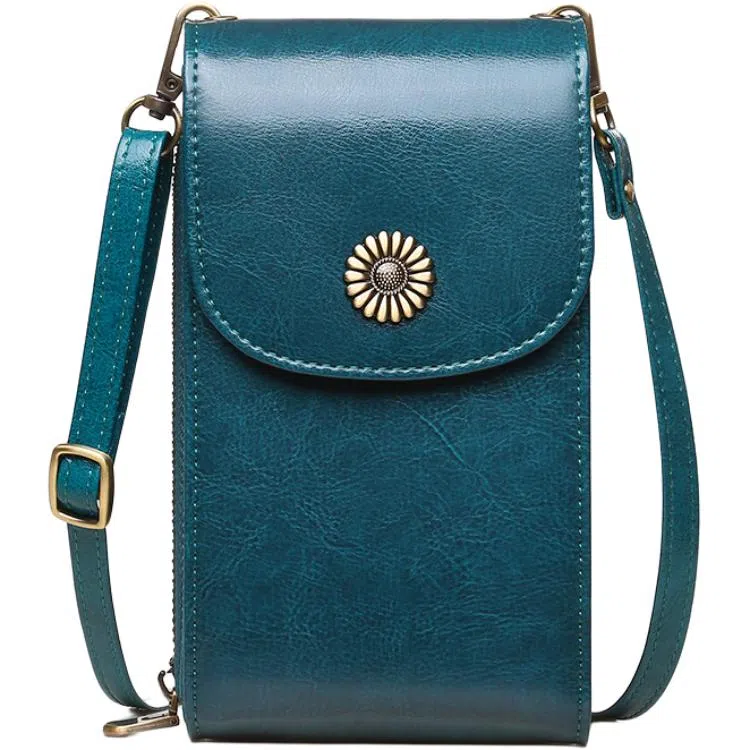 歌若拉 简约多隔层 牛皮 斜挎手机包 迷你 女款 酒红色/棕色/柠檬黄/孔雀蓝/黑色