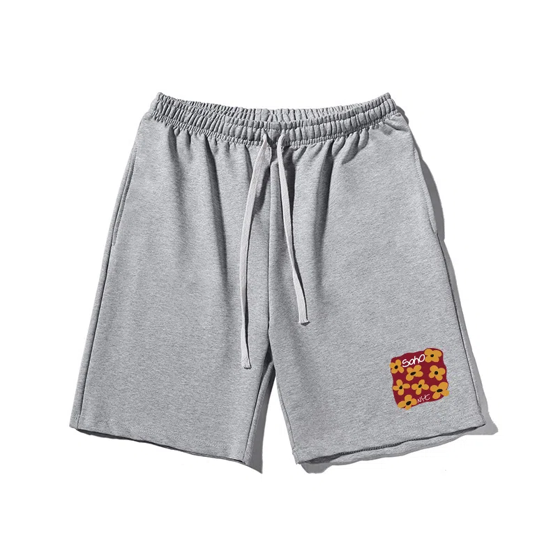 乱步 美式简约花朵印花设计百搭宽松阔腿舒适运动休闲短裤 男女同款