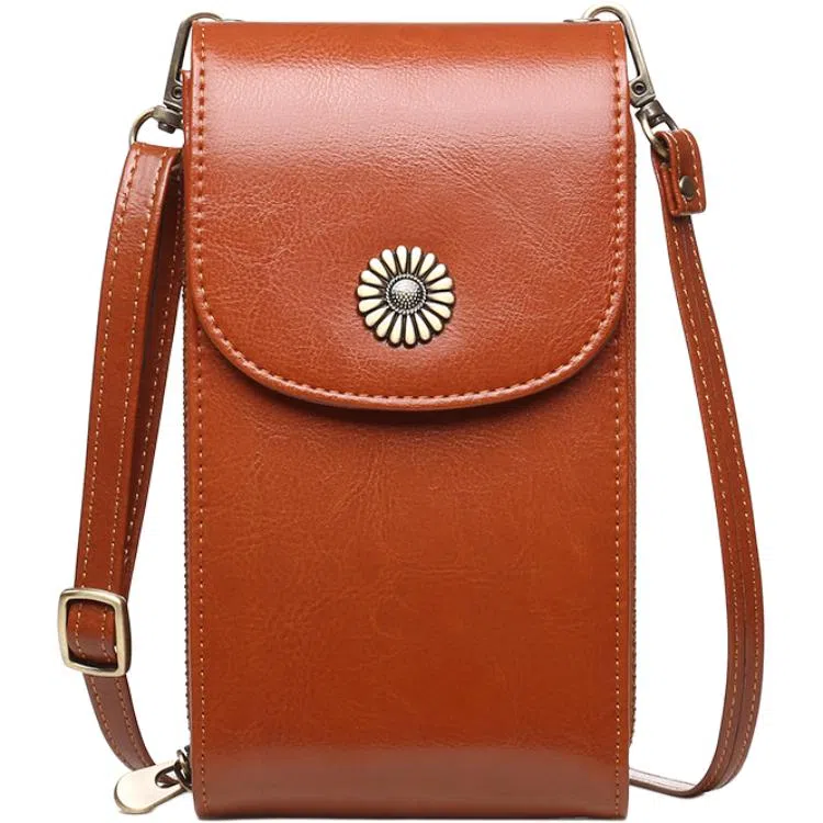 歌若拉 简约多隔层 牛皮 斜挎手机包 迷你 女款 酒红色/棕色/柠檬黄/孔雀蓝/黑色