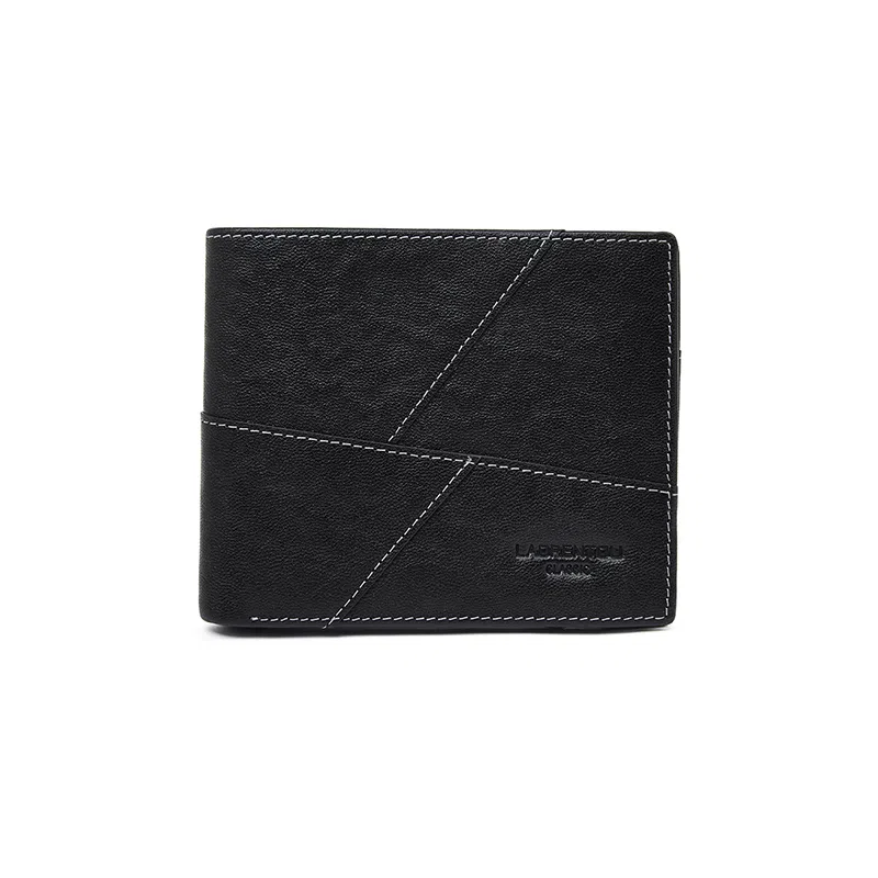 老人头 复古经典时尚简约潮流多卡位折叠短款票夹 头层牛皮 钱包 常规 男款 黑色