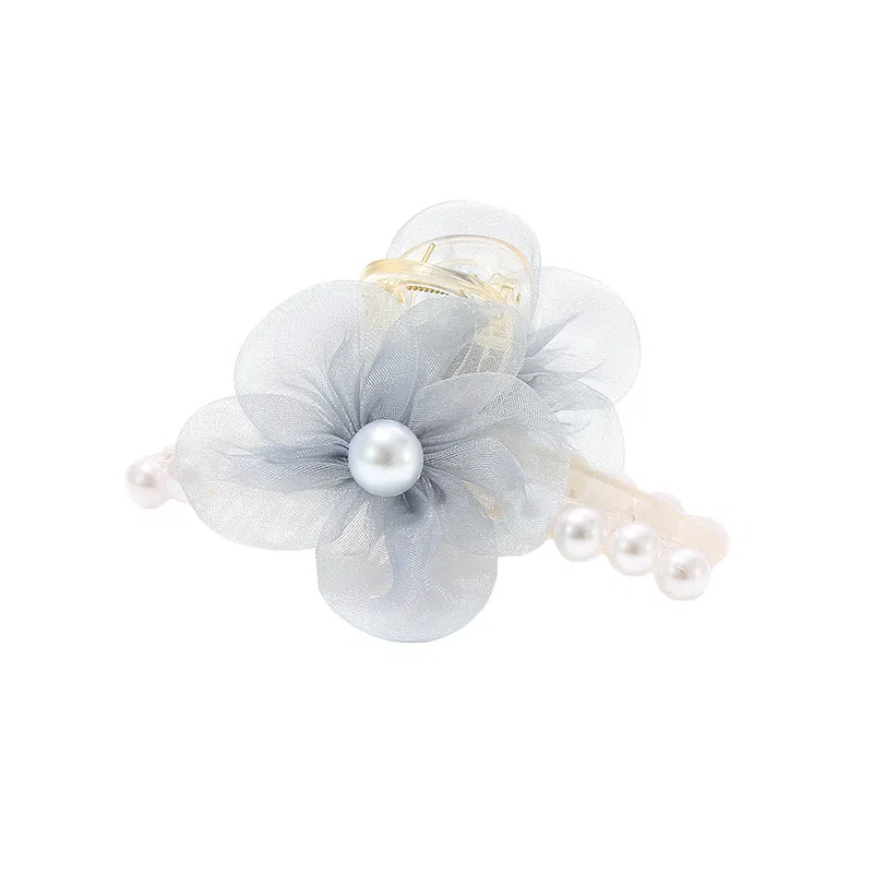 如花梦 欧根纱花朵珍珠女高端发卡后脑勺发抓夹 亚克力 发夹 女款