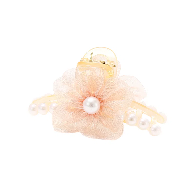 如花梦 欧根纱花朵珍珠女高端发卡后脑勺发抓夹 亚克力 发夹 女款