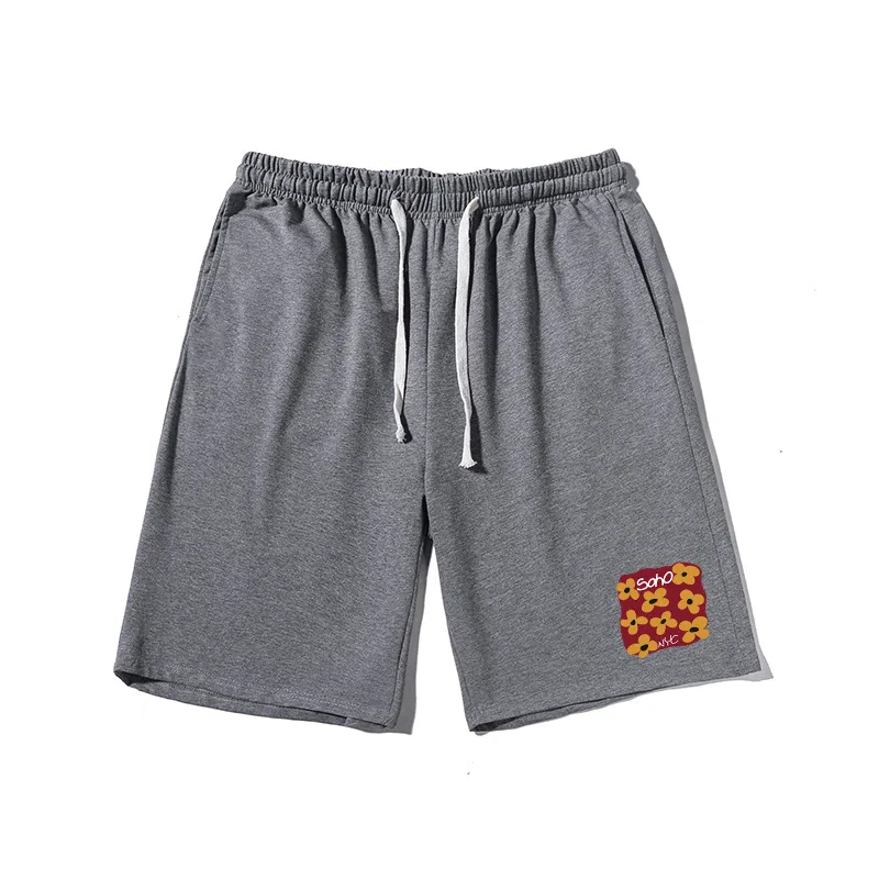 乱步 美式简约花朵印花设计百搭宽松阔腿舒适运动休闲短裤 男女同款