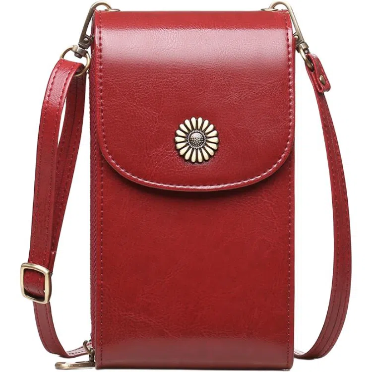 歌若拉 简约多隔层 牛皮 斜挎手机包 迷你 女款 酒红色/棕色/柠檬黄/孔雀蓝/黑色