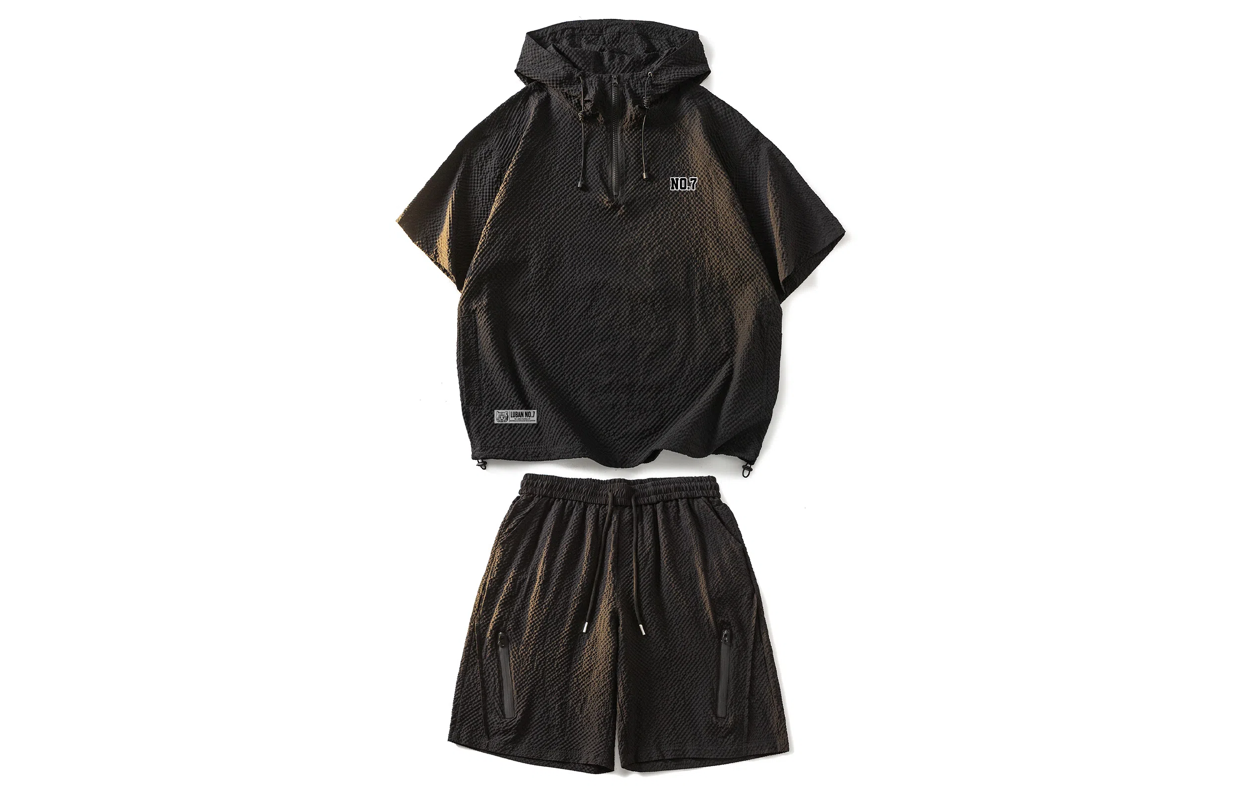 王者荣耀 鲁班七号星空梦想款 泡泡纱格子工装机能风半拉链美式连帽高街多口袋宽松落肩舒适户外通勤百搭五分短裤休闲运动套装 男女同款