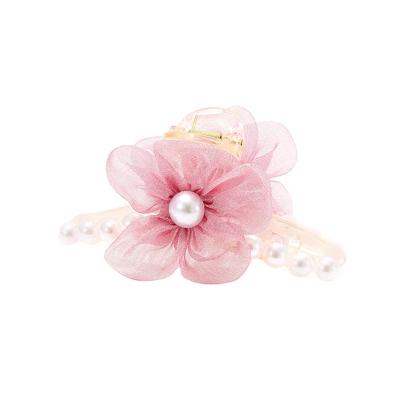 如花梦 欧根纱花朵珍珠女高端发卡后脑勺发抓夹 亚克力 发夹 女款