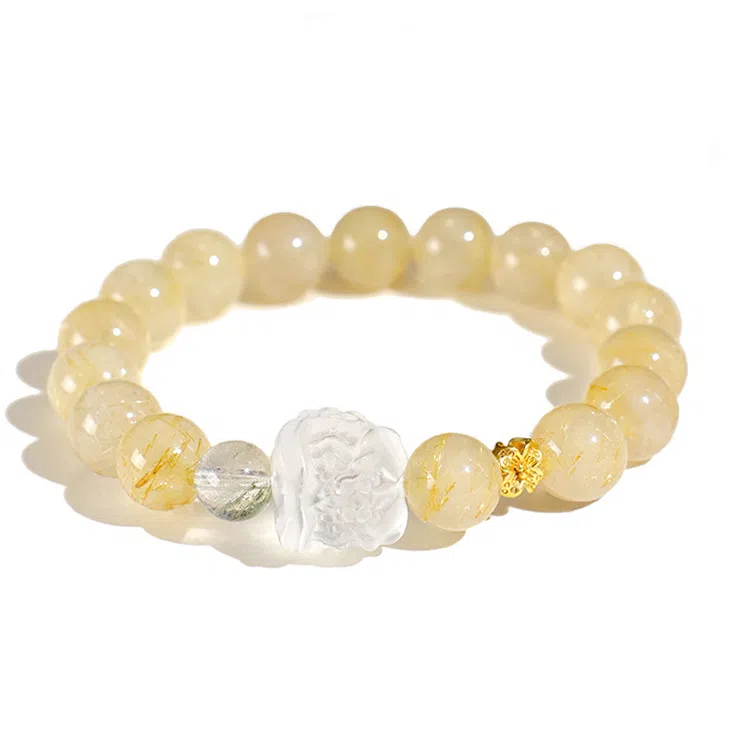 玄唐 国潮高级感时尚醒狮#好运处理 金发晶 水晶手串 女款