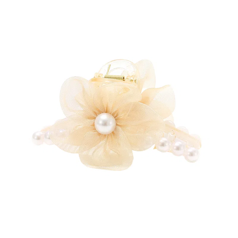 如花梦 欧根纱花朵珍珠女高端发卡后脑勺发抓夹 亚克力 发夹 女款