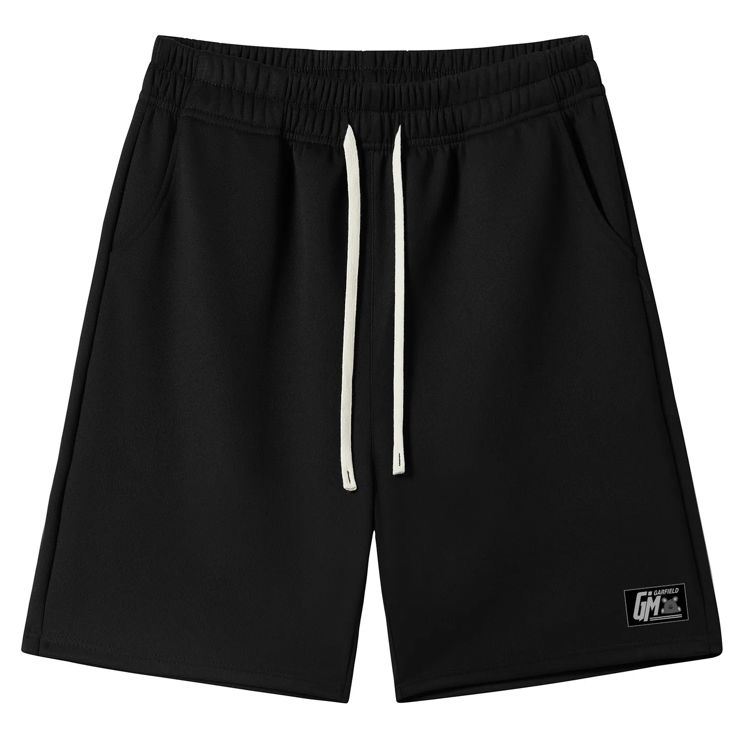 加菲猫家族 美式纯色简约烧花设计宽松舒适直筒垂感学院风日常通勤户外运动跑步篮球百搭系带调节中腰休闲短裤 男女同款