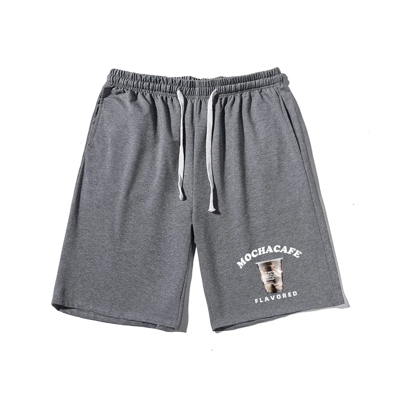 乱步 美式宽松抹茶咖啡印花潮牌百搭运动透气五分休闲短裤 男女同款