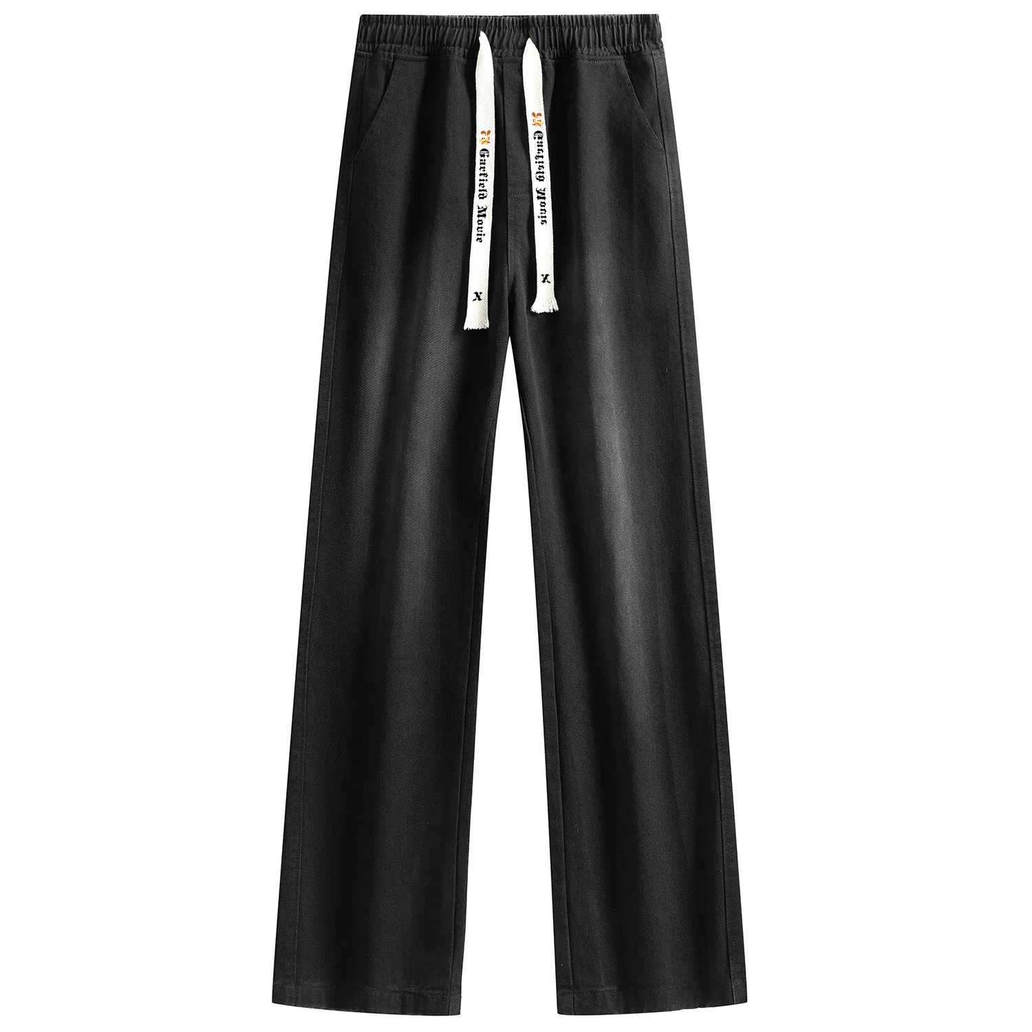 加菲猫家族 美式简约水洗做旧复古宽松舒适直筒垂感系带印花设计废土风时尚高街百搭透气中腰高级感牛仔裤 男女同款