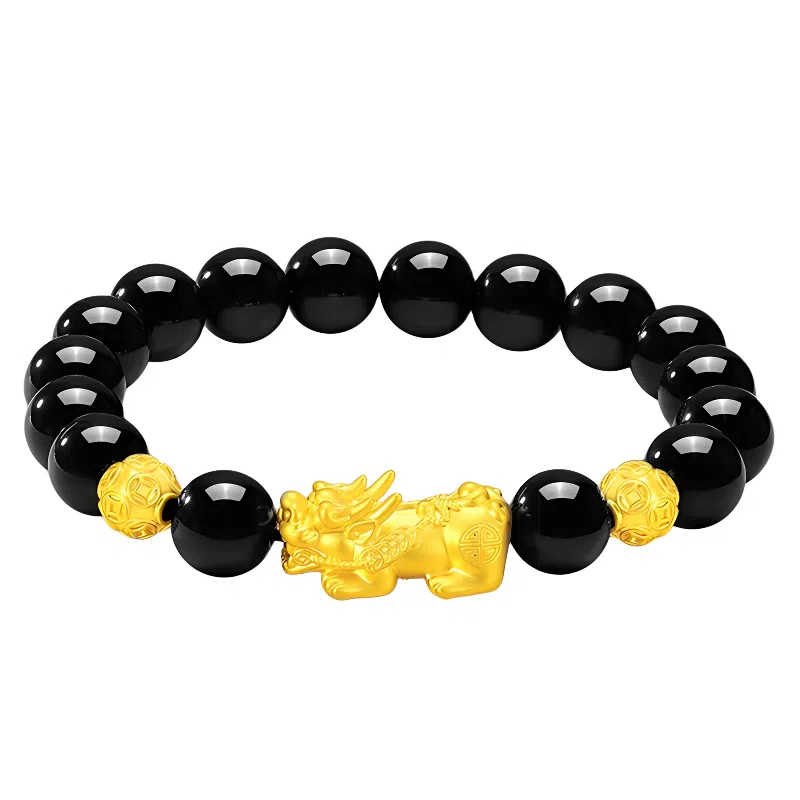 【足银貔貅】 熊银匠 吉祥瑞兽 暴富吸金 招财好运 聚财纳福 新中式国潮金钱珠铜钱转运珠 男朋友 父亲 黑曜石 纯银手串 男女同款情侣款