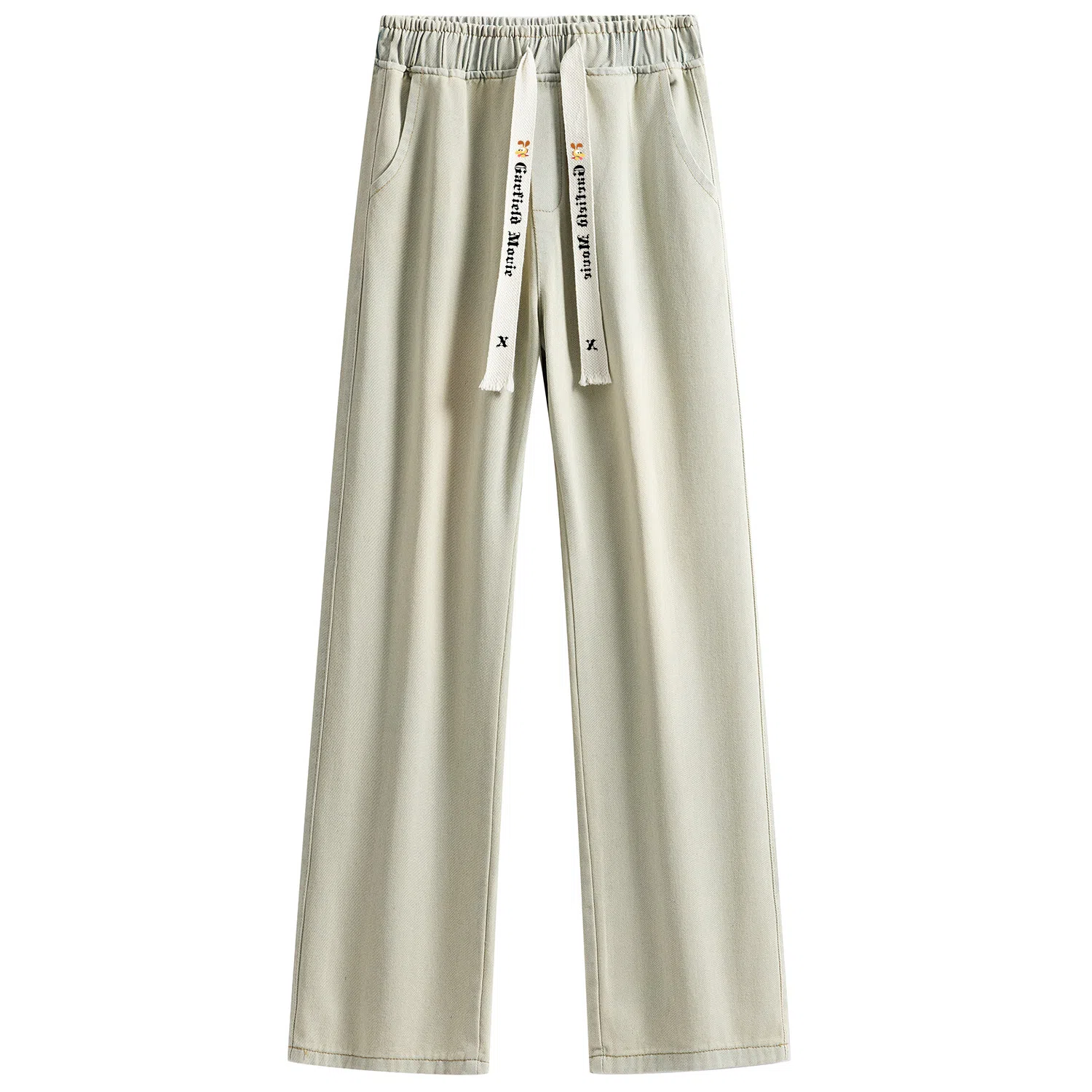 加菲猫家族 美式简约水洗做旧复古宽松舒适直筒垂感系带印花设计废土风时尚高街百搭透气中腰高级感牛仔裤 男女同款