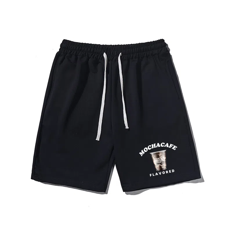 乱步 美式宽松抹茶咖啡印花潮牌百搭运动透气五分休闲短裤 男女同款