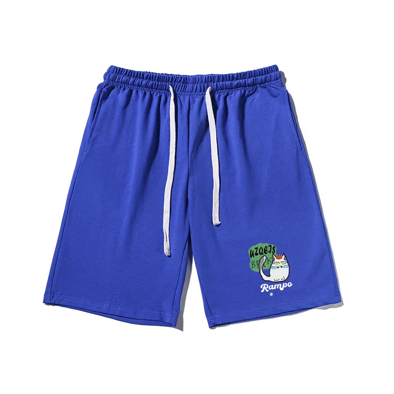 乱步 简约设计小众猫印花透气凉感宽松运动风五分裤休闲短裤 男女同款