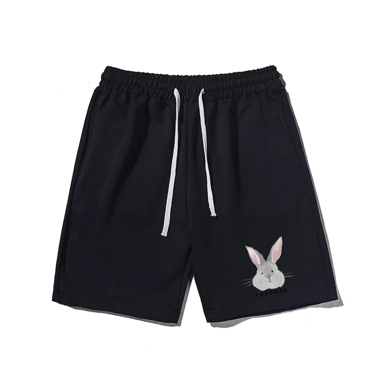 乱步 简约设计兔子印花透气凉感宽松运动青少年学生五分裤休闲短裤 男女同款