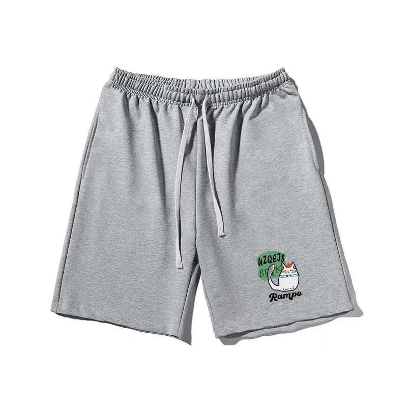 乱步 简约设计小众猫印花透气凉感宽松运动风五分裤休闲短裤 男女同款