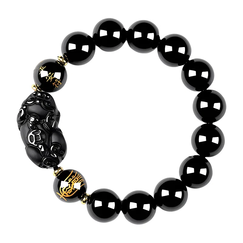 【福运貔貅】 熊银匠 招财纳福 吉祥瑞兽 平安好运 财源滚滚 平安符 新中式国潮转运珠 黑曜石 手串 男女同款情侣款