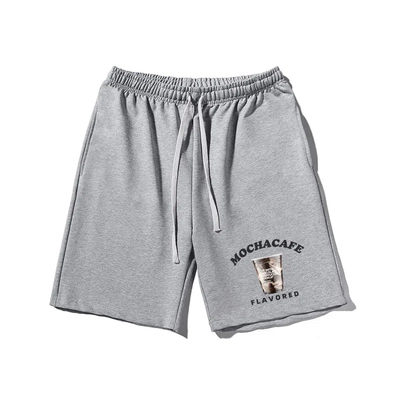 乱步 美式宽松抹茶咖啡印花潮牌百搭运动透气五分休闲短裤 男女同款