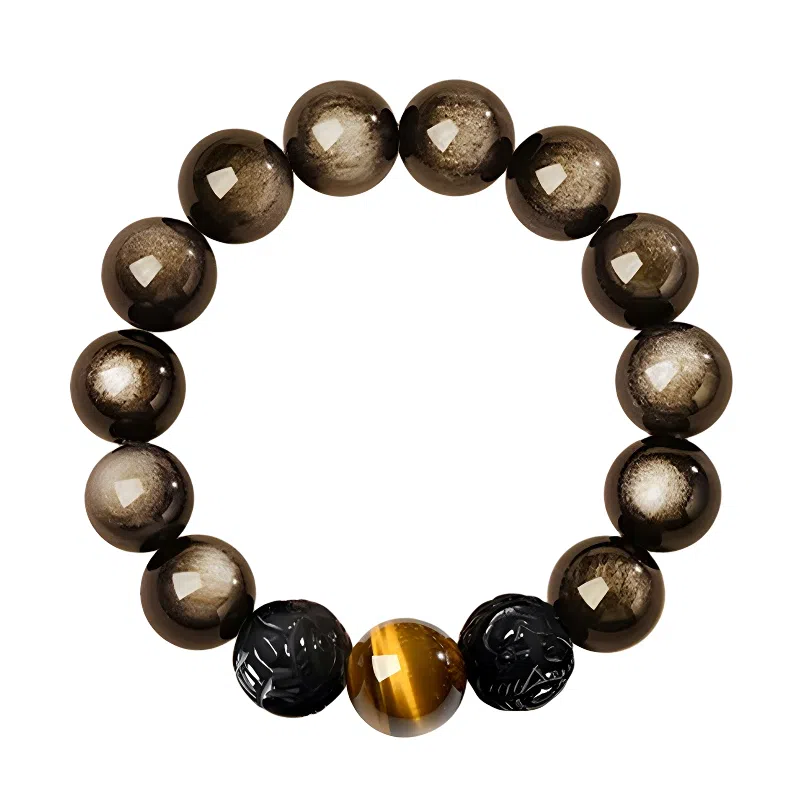 【聚财貔貅】 熊银匠 吉祥瑞兽 招财好运 平安纳福 财运亨通 新中式国潮虎眼石转运珠 金 黑曜石 手串 男女同款情侣款