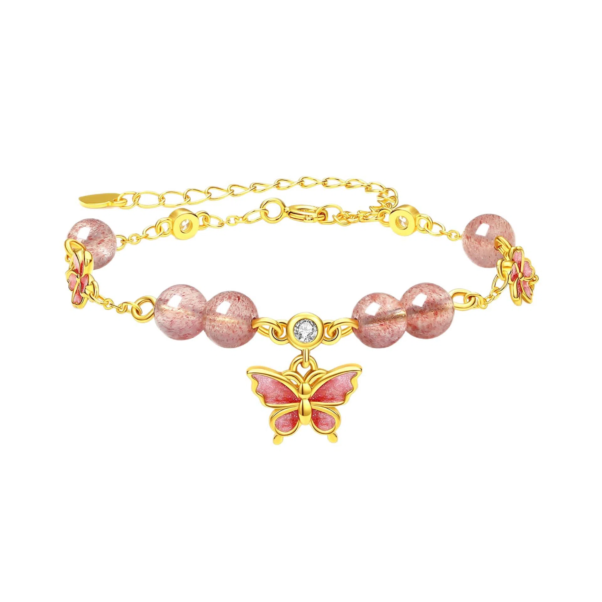 【浪漫蝶语】中国 银世城 蝶舞花漾 甜美精致在逃公主少女心高级感日常通勤百搭合成/人造 草莓晶 水晶手链 女款