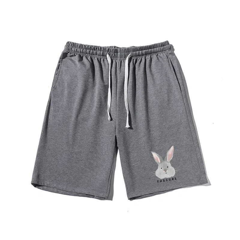 乱步 简约设计兔子印花透气凉感宽松运动青少年学生五分裤休闲短裤 男女同款