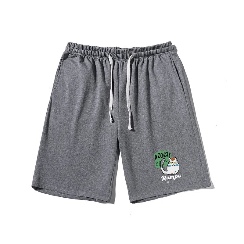 乱步 简约设计小众猫印花透气凉感宽松运动风五分裤休闲短裤 男女同款