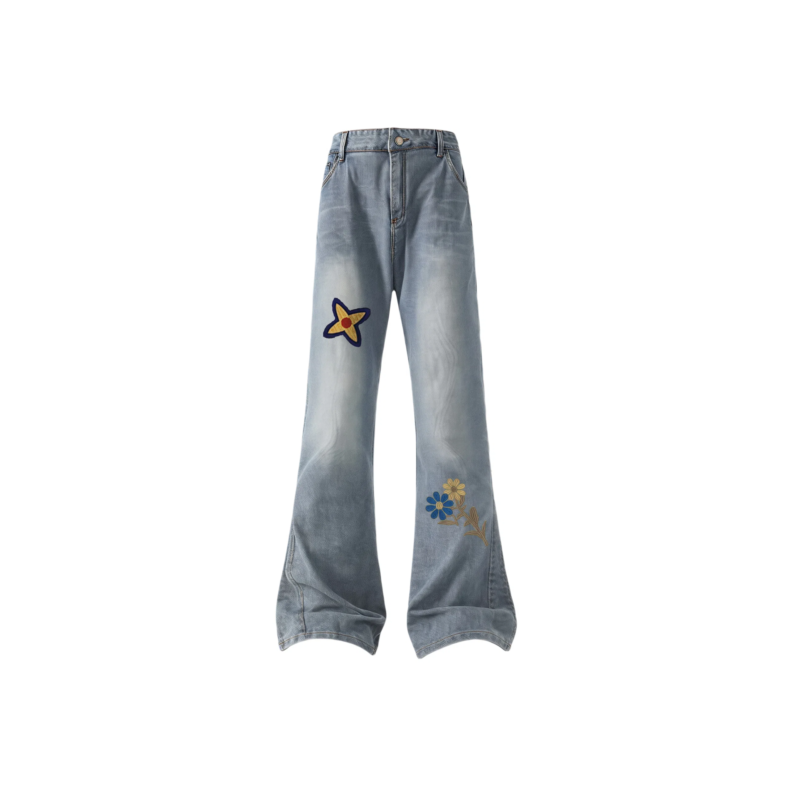 AMBER LIGHT Retro Petal Print Jeans