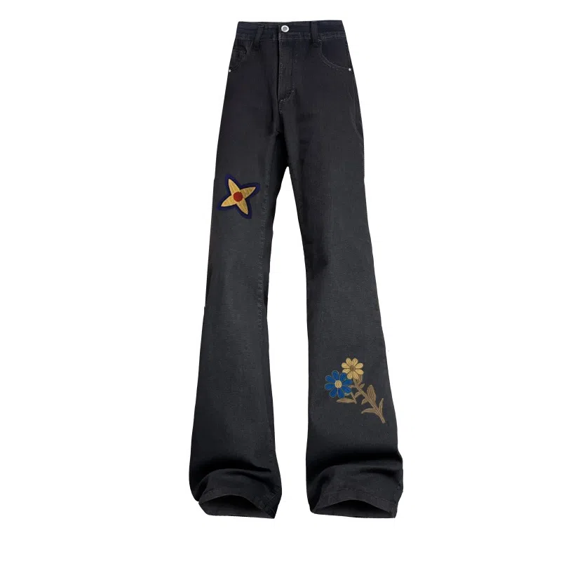 AMBER LIGHT Retro Petal Print Jeans