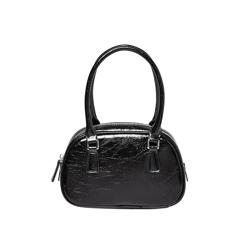 纳兰杜 女包百搭潮流甜酷少女高颜值个性精致包包 牛皮 保龄球包手提包单肩斜挎包手拎包 常规 女款 太空银/子夜黑