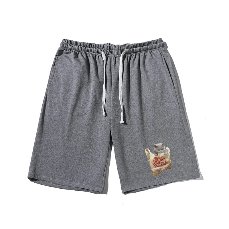 乱步 复古设计美式胶袋猫透气凉感宽松休闲短裤 男女同款