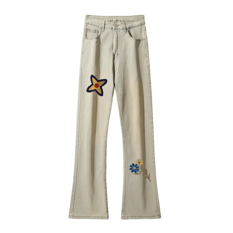 AMBER LIGHT Retro Petal Print Jeans