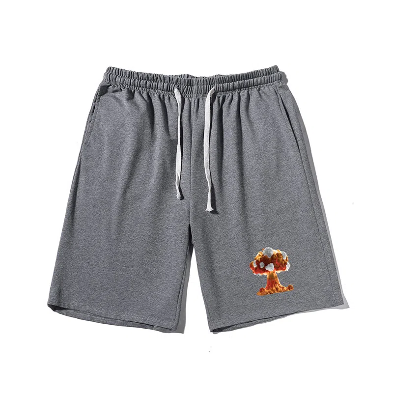 乱步 简约火山喷发设计美式印花透气凉感夏日宽松运动风休闲短裤 男女同款